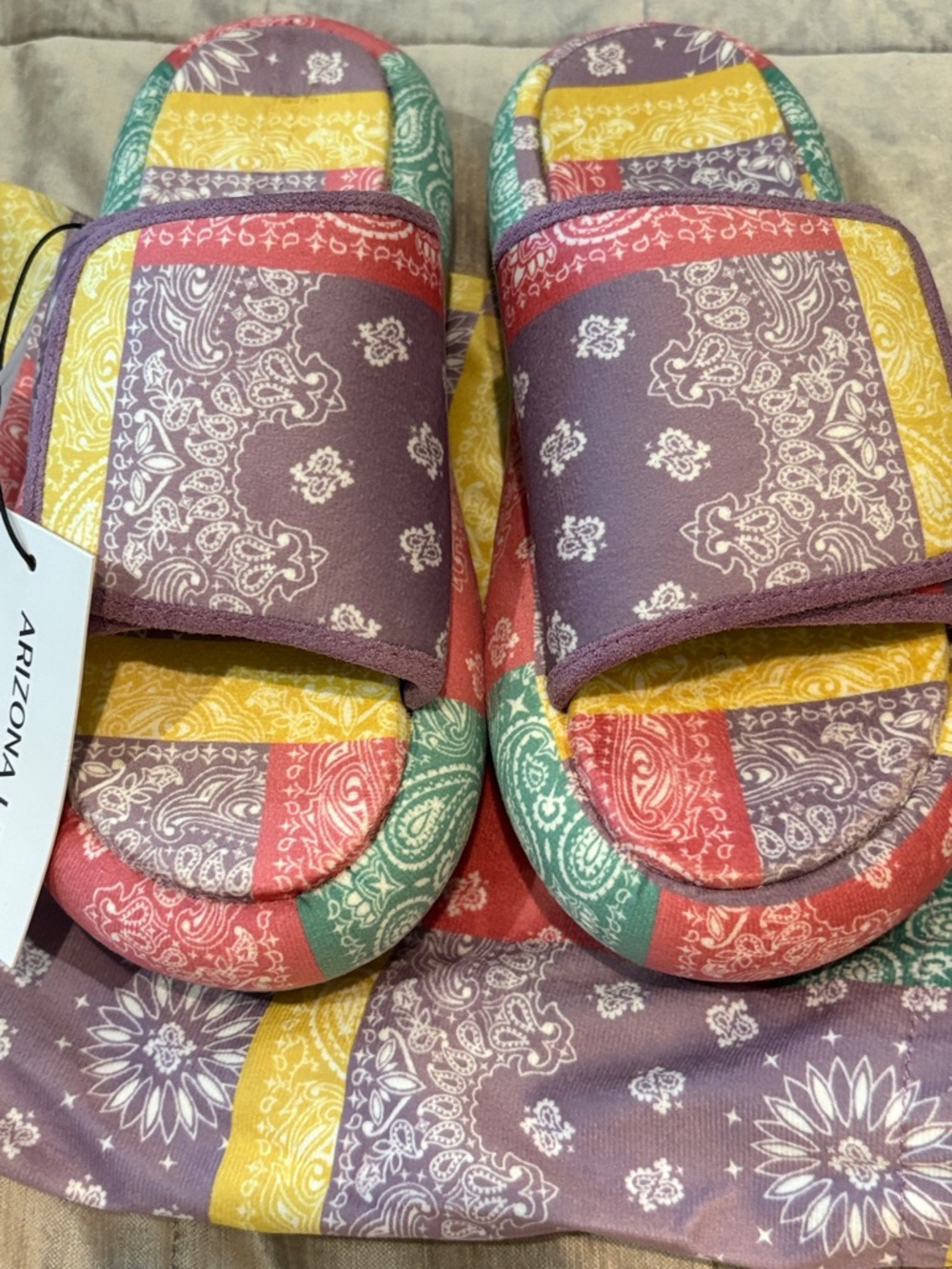 Arizona Love Multicolor Bandana Print Slide Patchwork Platform Molly New - Picture 2 of 8